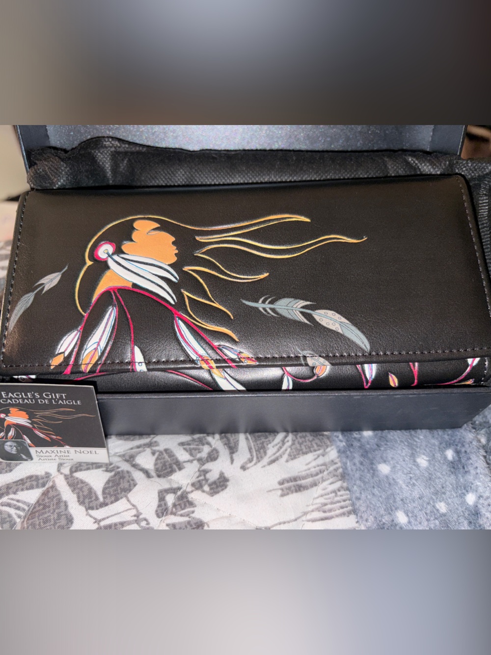 EAGLE’S GIFT -Black Feather-Accent Women's Wallet by Maxine Noel